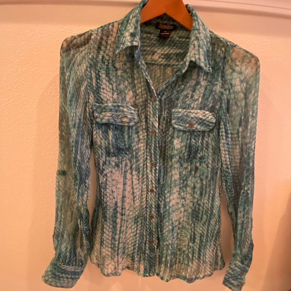 Lucky Brand Silk Muted Python Print Sheer Shirt